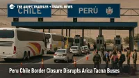 Travelers and buses wait at the Chacalluta Peru Chile border closure as stricter checks disrupt the usual Arica Tacna overland route