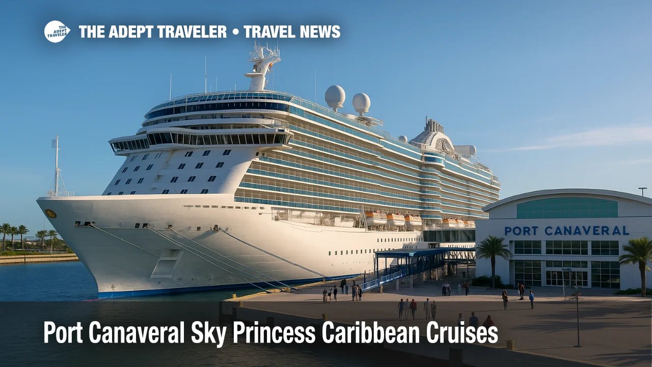 Sky Princess style cruise ship docked at Port Canaveral as passengers board for new Caribbean cruises from Central Florida, highlighting added capacity for the season.