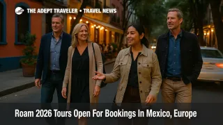Small Roam by Tauck 2026 itineraries group walks through Mexico City's Roma district with a guide, showing flexible small group city touring
