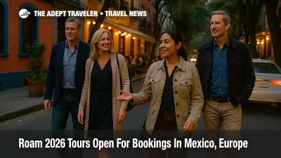 Small Roam by Tauck 2026 itineraries group walks through Mexico City's Roma district with a guide, showing flexible small group city touring