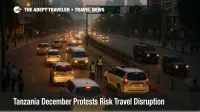 Cars queue at a police checkpoint in Dar es Salaam as a Tanzania December protests travel advisory warns of roadblocks and slower journeys for visitors