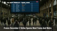 Travelers watch the departures board at Paris Gare de Lyon as the France December 2 strike trains causes minor delays and patchy regional rail service