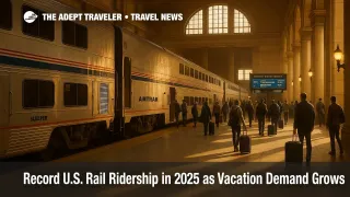 Busy Chicago Union Station platform with a long distance Amtrak train boarding as record ridership in 2025 reshapes U.S. rail vacation travel