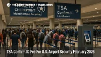 Travelers queue at Los Angeles airport security as the new TSA Confirm.ID fee without REAL ID adds extra time and cost for some domestic flyers
