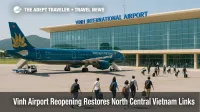 Travelers walk across the apron at Vinh airport reopening December 2025 as domestic flights resume to restore links with North Central Vietnam