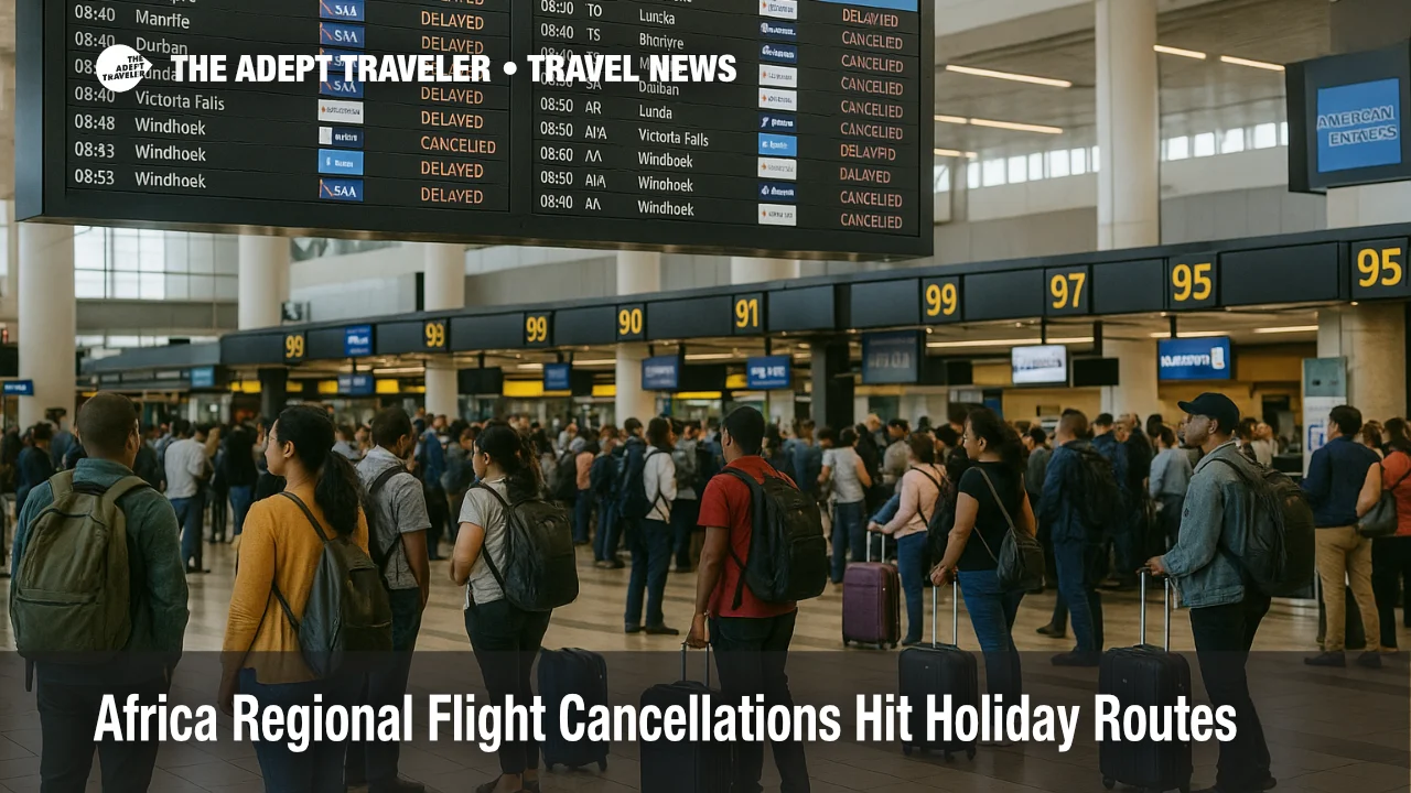 Passengers at O. R. Tambo watch boards as Africa flight cancellations December 3 disrupt routes Johannesburg and Durban.