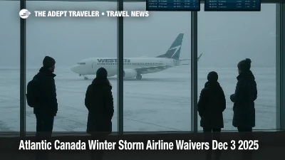 Snow and wind reduce visibility at Halifax airport as Atlantic Canada storm waivers let WestJet passengers adjust flights.
