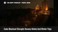 Evening blackout in Havana shows a Cuba blackout leaving most city blocks dark while a few generator powered hotels stay lit along the seafront