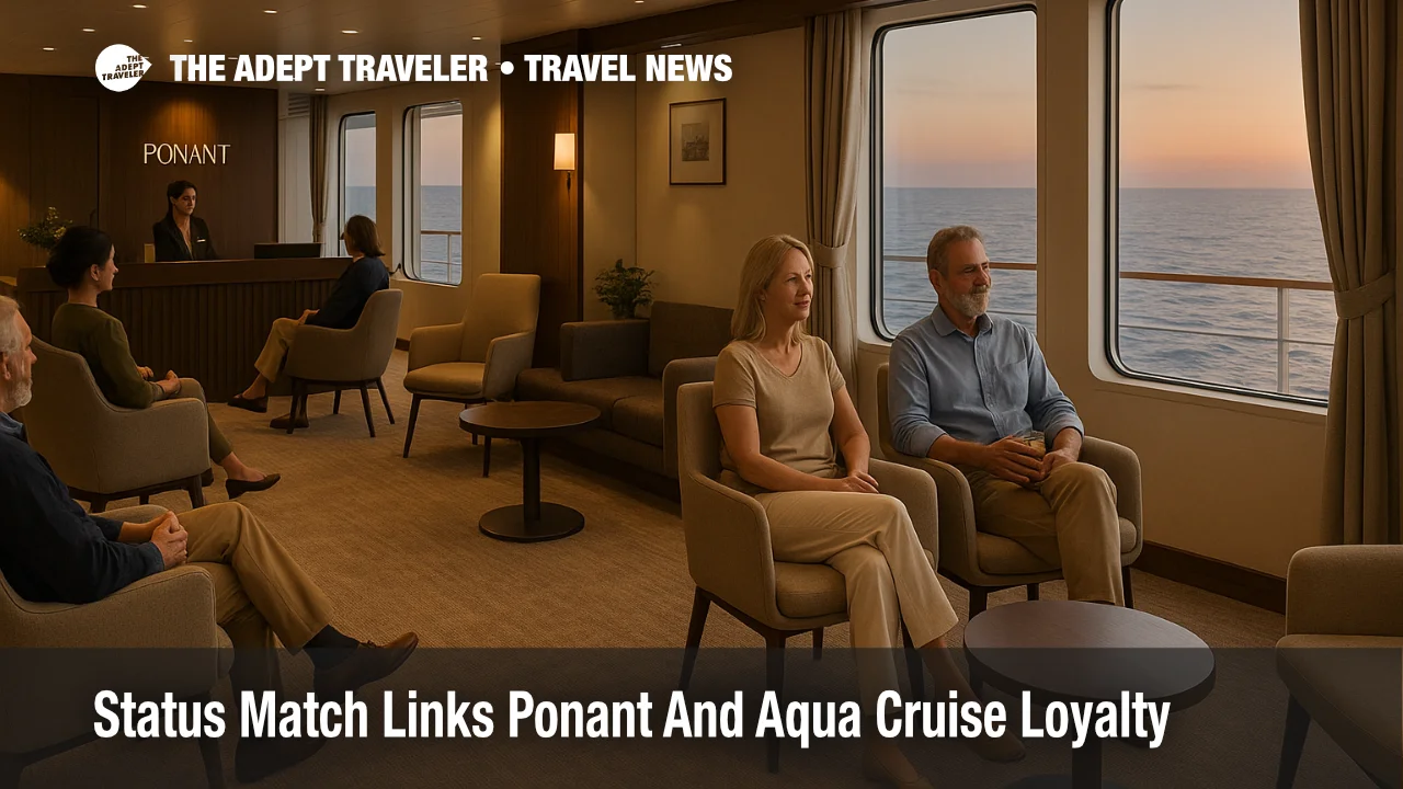 Guests relax in a Ponant expedition ship lounge as the new Ponant Aqua Expeditions status match extends cruise loyalty perks across brands