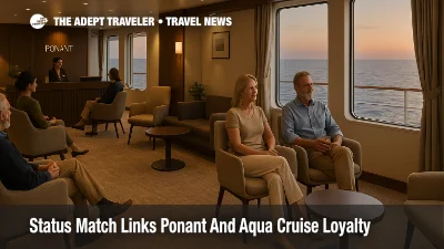Guests relax in a Ponant expedition ship lounge as the new Ponant Aqua Expeditions status match extends cruise loyalty perks across brands