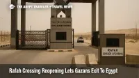 Closed gates and security barriers at the Rafah crossing Gaza Egypt border show how travel remains restricted despite limited humanitarian reopening