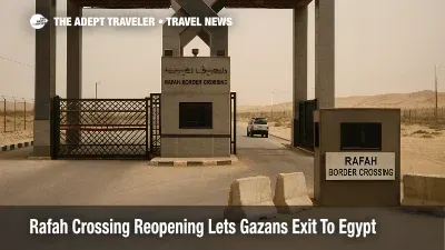 Closed gates and security barriers at the Rafah crossing Gaza Egypt border show how travel remains restricted despite limited humanitarian reopening