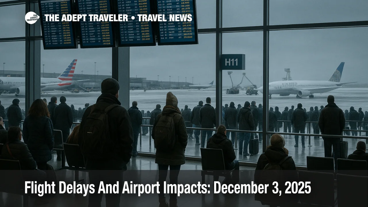 Travelers watch delayed departures at Chicago O'Hare as US flight delays December 3 2025 build during a snowy winter storm day