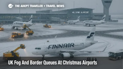 Snow crews clear Helsinki Vantaa Airport as Nordic and Alpine airport delays build from early winter snow and de icing queues in December 2025