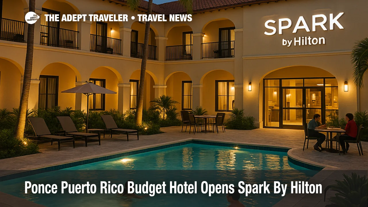 Guests relax by the pool at Spark by Hilton Ponce, a Ponce Puerto Rico budget hotel opening near Mercedita Airport.