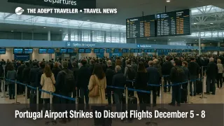 Travelers queue at Lisbon Humberto Delgado during a Portugal airport strike December 2025, with long check in lines and delayed flights visible on the board