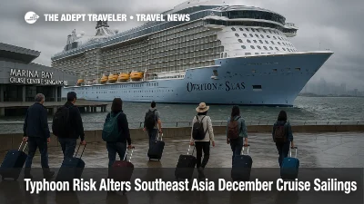 Passengers at Marina Bay Cruise Centre amid a Southeast Asia cruise typhoon itinerary change that replaces Penang by sea days