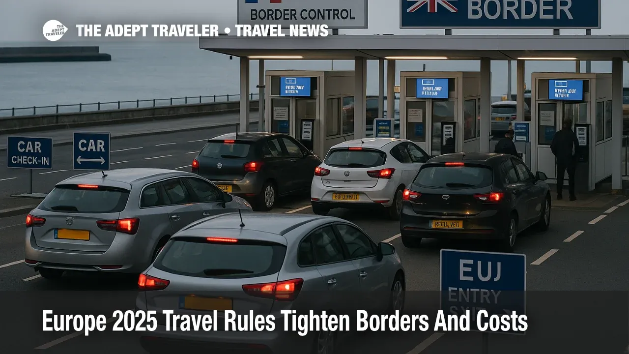 Cars queue at Port of Dover kiosks as Europe 2025 travel rules and new EES border checks add time to UK EU crossings
