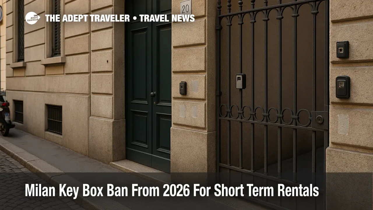 Rental key boxes being removed from a Milan apartment entrance under the Milan key box ban rentals for short-term stays.
