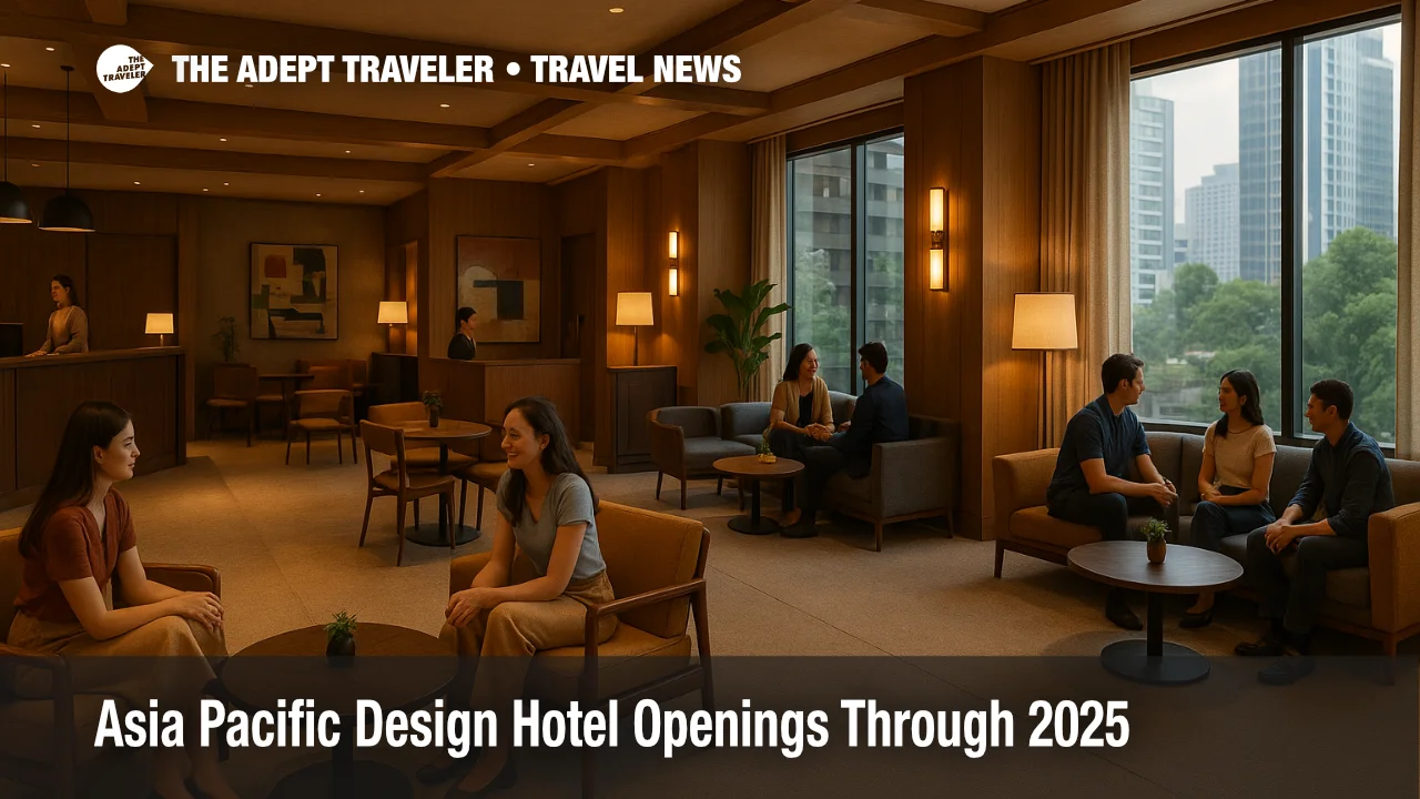 Travelers relax in the lobby of a new design led hotel in Bangkok, illustrating Asia Pacific design hotel openings 2025 with a social urban space.