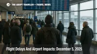 Passengers check a departures board at Philadelphia International Airport as US flight delays December 5 2025 disrupt travel