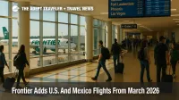 Travelers board a Frontier jet at Orlando Airport as Frontier spring break 2026 flights add Mexico and Florida routes