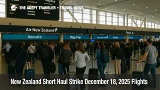 Travelers wait at Auckland Airport check in as New Zealand short haul strike flights risk disrupts Air New Zealand domestic and Tasman departures
