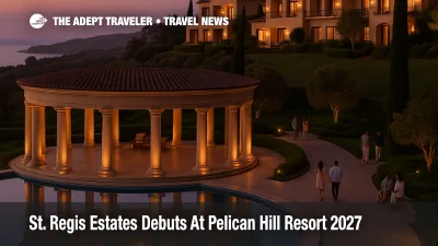 St Regis Estates Pelican Hill resort terraces on Newport Coast with pool, villas, and coastal hills above the Pacific.