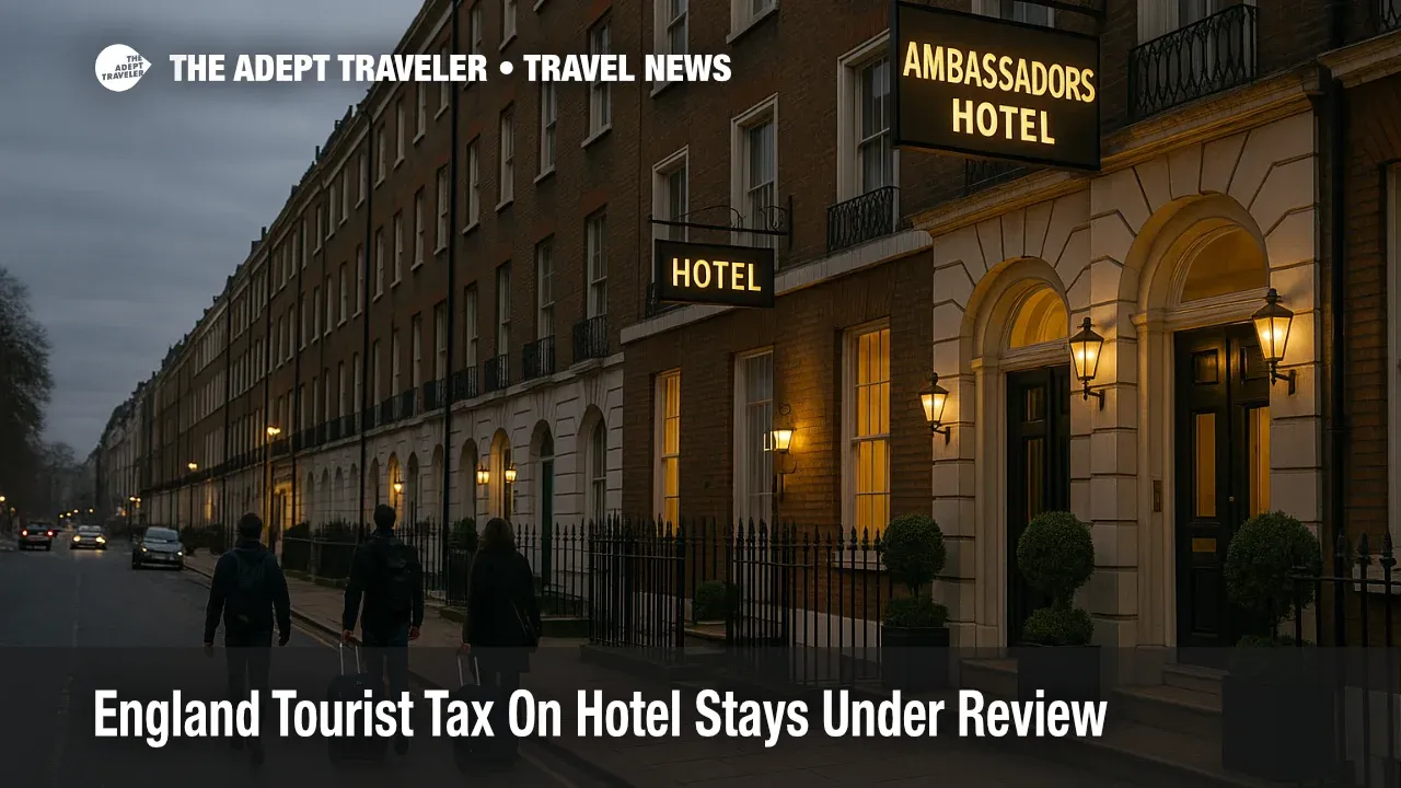 Street view of hotels in central London as the England tourist tax on hotel stays could raise costs for overnight visitors.