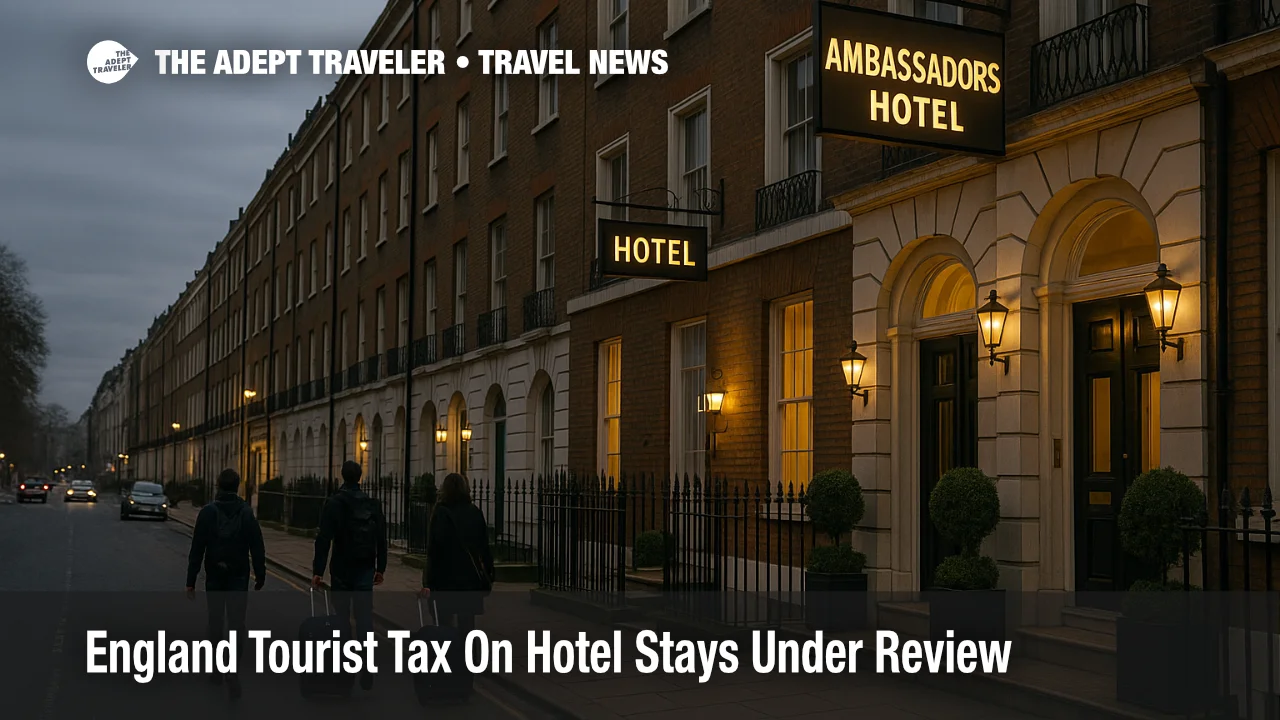 Street view of hotels in central London as the England tourist tax on hotel stays could raise costs for overnight visitors.