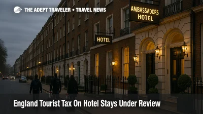 Street view of hotels in central London as the England tourist tax on hotel stays could raise costs for overnight visitors.