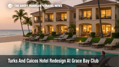 Adults relax at the redesigned adults only infinity pool at Grace Bay Club in Turks and Caicos, with updated hotel suites facing Grace Bay Beach