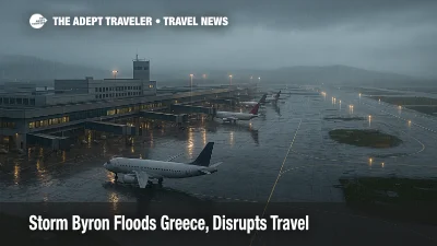 Flooded aprons and low visibility at Athens airport show how Storm Byron Greece travel disruption is delaying flights and making operations unsafe.