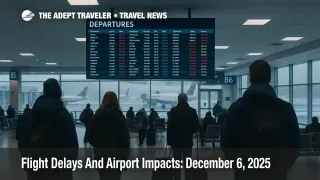 Travelers watch a departures board at Boston Logan as US flight delays December 6 2025 build amid snow outside and low ceilings affecting departures and arrivals