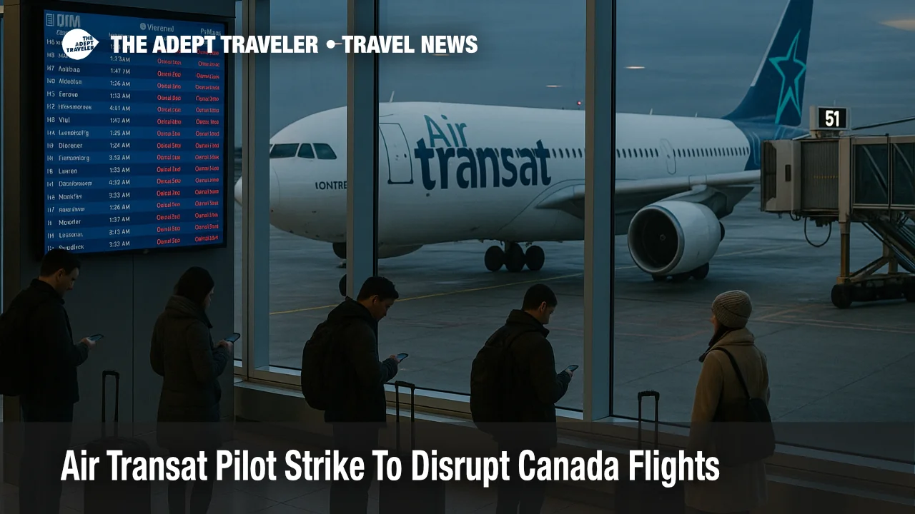 Air Transat pilot strike at Montréal Trudeau airport leaving winter travellers facing cancelled flights and searching departure boards for alternative options.