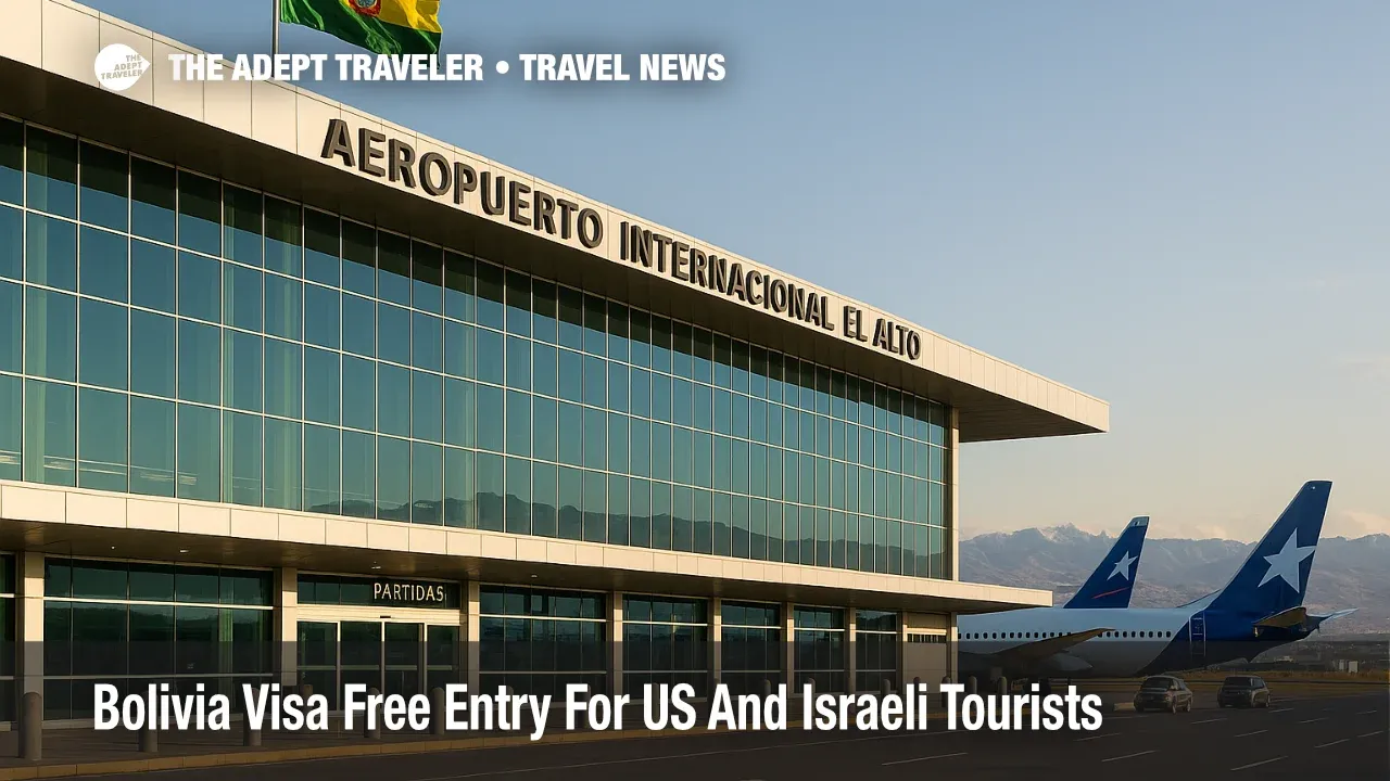 Wide view of El Alto International Airport terminal and apron illustrating Bolivia visa free entry change for US and Israeli tourists in December 2025