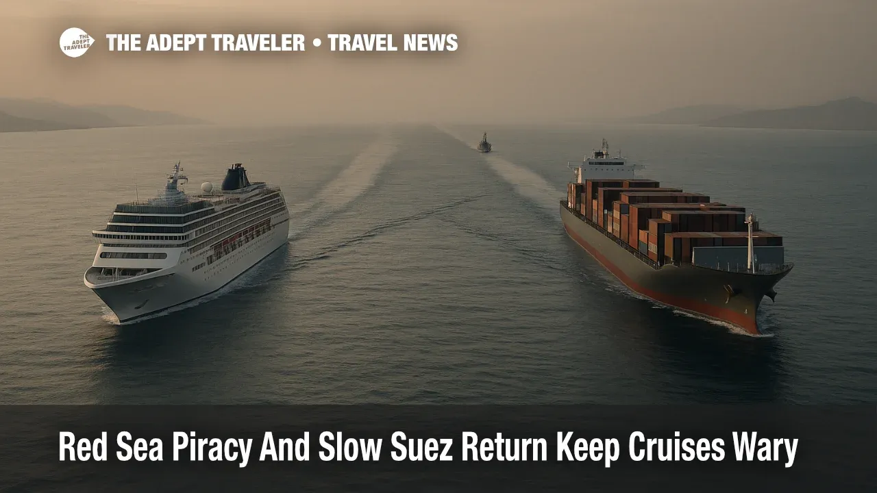 Cruise liner in the Red Sea near Bab el Mandeb as piracy risk and Suez security worries reshape cruise itineraries
