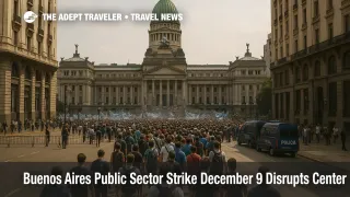 Protesters fill streets near Congress in Buenos Aires during a public sector strike on December 9, disrupting central routes and city travel plans