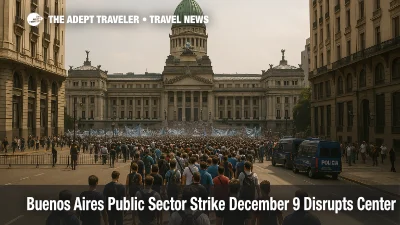 Protesters fill streets near Congress in Buenos Aires during a public sector strike on December 9, disrupting central routes and city travel plans