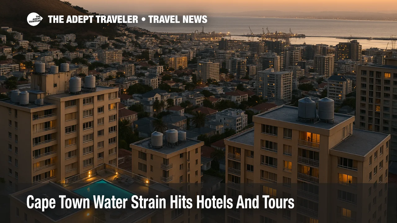 Rooftop view of Cape Town hotels near the V and A Waterfront during a dry summer evening as a Cape Town water shortage puts guests on stricter conservation rules.