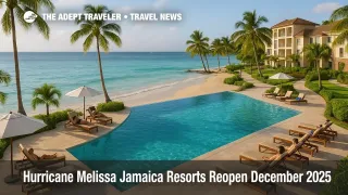 Guests relax by the pool at a reopened Ocho Rios beach resort during the Hurricane Melissa Jamaica resorts reopening, with calm seas and clear skies