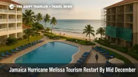 Reopened beachfront resort in Ocho Rios shows Jamaica Hurricane Melissa tourism restart with guests by the pool and repairs still underway