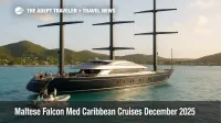 Maltese Falcon Mediterranean Caribbean cruises yacht anchored off Antigua as guests board a tender for a new ultra luxury Jumeirah Prive charter experience