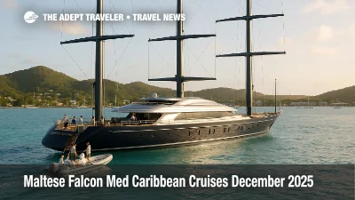 Maltese Falcon Mediterranean Caribbean cruises yacht anchored off Antigua as guests board a tender for a new ultra luxury Jumeirah Prive charter experience