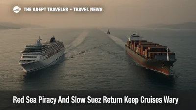 Cruise liner in the Red Sea near Bab el Mandeb as piracy risk and Suez security worries reshape cruise itineraries
