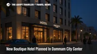 Evening view of planned Dammam boutique hotel with guests arriving by car, illustrating the Dammam boutique hotel opening.