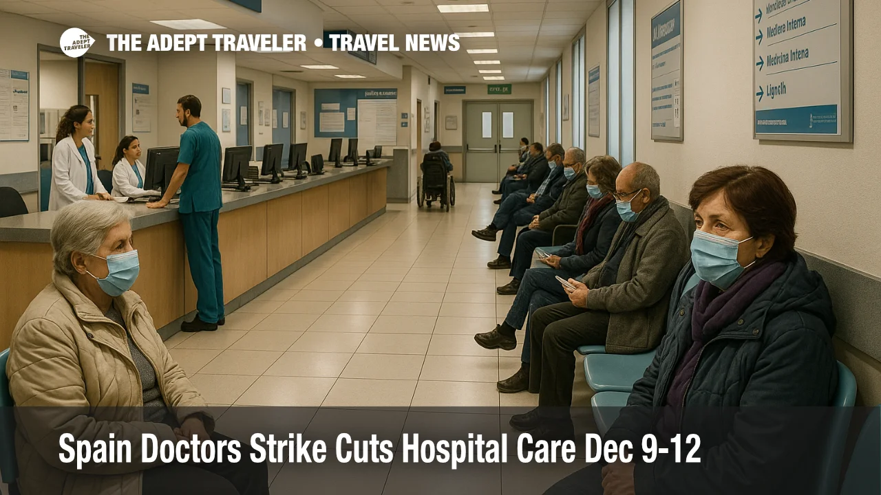 Patients wait in a Madrid hospital as the Spain doctors strike hospitals slows non urgent winter care for travelers.