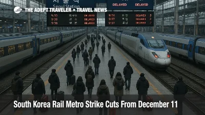 Crowded Seoul Station platform as South Korea rail strike December 11 cuts KTX and commuter services for travelers.