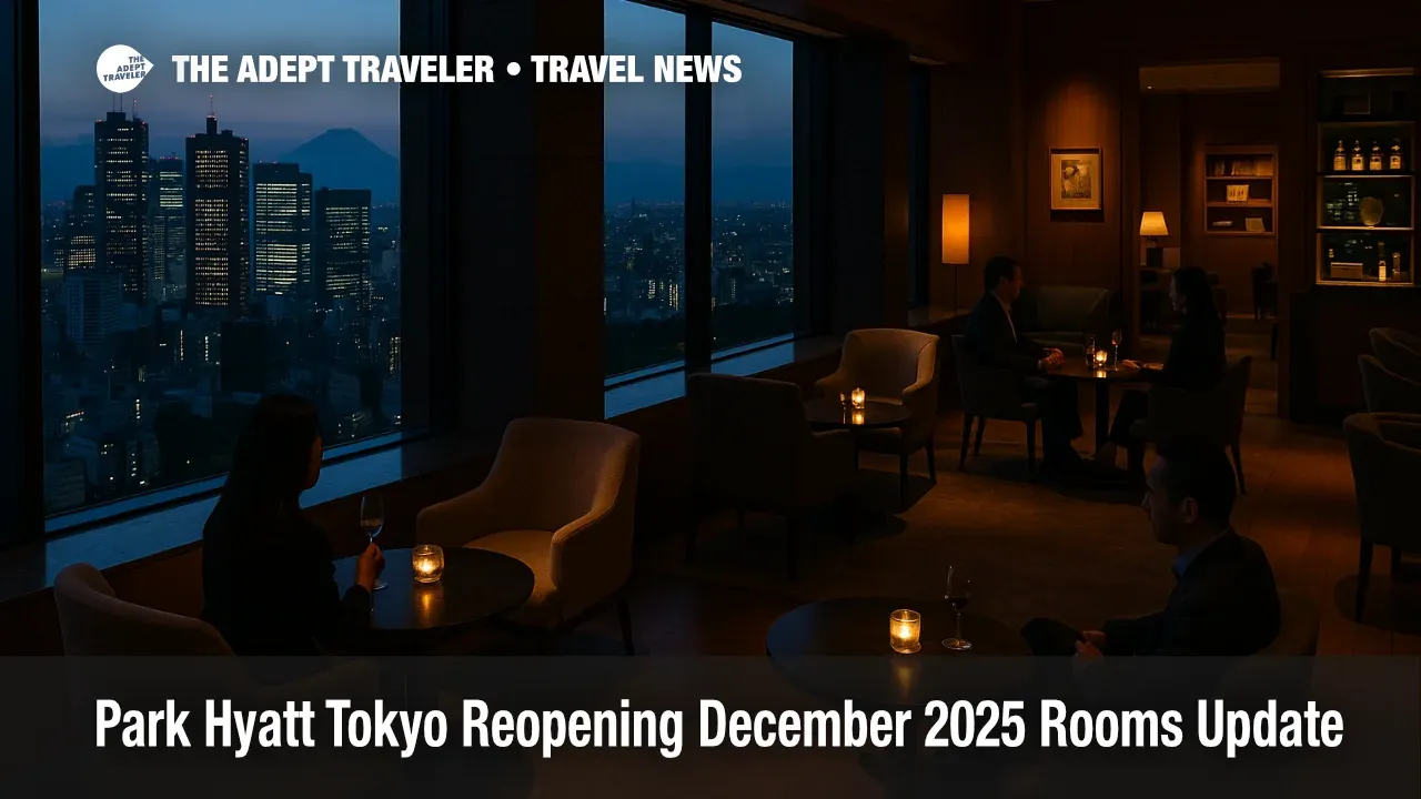 Guests sit in a high rise lounge at Park Hyatt Tokyo reopening, with Shinjuku skyline views from the renovated luxury hotel.