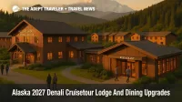 Summer view of Holland America Denali Lodge as Alaska 2027 Denali cruisetours add inclusive dining and upgraded rooms